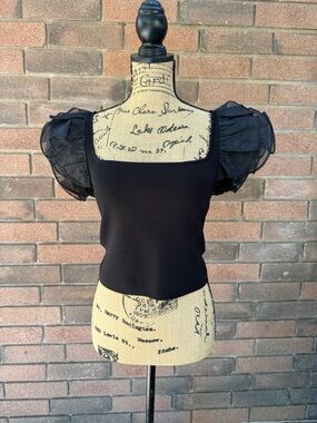 Alice + Olivia Black Square Neck Puff Sleeve Crop Top Size XL NWT